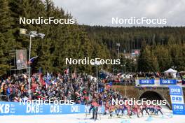 05.03.2023, Nove Mesto, Czech Republic (CZE): Lisa Vittozzi (ITA), Anna Magnusson (SWE), Lou Jeanmonnot (FRA), Anna Gandler (AUT), (l-r) - IBU World Cup Biathlon, mixed relay, Nove Mesto (CZE). www.nordicfocus.com. © Manzoni/NordicFocus. Every downloaded picture is fee-liable.