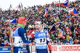 04.03.2023, Nove Mesto, Czech Republic (CZE): Alex Cisar (SLO), Michal Krcmar (CZE), (l-r) - IBU World Cup Biathlon, pursuit men, Nove Mesto (CZE). www.nordicfocus.com. © Manzoni/NordicFocus. Every downloaded picture is fee-liable.