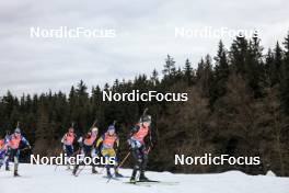 05.03.2023, Nove Mesto, Czech Republic (CZE): Anastasiya Merkushyna (UKR), Joanne Reid (USA), Alla Ghilenko (MDA), Mona Brorsson (SWE), Rebecca Passler (ITA), (l-r) - IBU World Cup Biathlon, single mixed relay, Nove Mesto (CZE). www.nordicfocus.com. © Manzoni/NordicFocus. Every downloaded picture is fee-liable.
