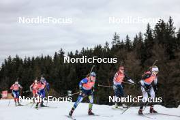 05.03.2023, Nove Mesto, Czech Republic (CZE): Jessica Jislova (CZE), Anastasia Tolmacheva (ROU), Anastasiya Merkushyna (UKR), Joanne Reid (USA), Alla Ghilenko (MDA), (l-r) - IBU World Cup Biathlon, single mixed relay, Nove Mesto (CZE). www.nordicfocus.com. © Manzoni/NordicFocus. Every downloaded picture is fee-liable.