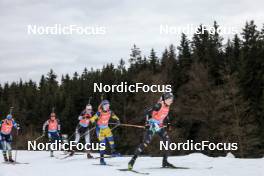 05.03.2023, Nove Mesto, Czech Republic (CZE): Anastasiya Merkushyna (UKR), Joanne Reid (USA), Alla Ghilenko (MDA), Mona Brorsson (SWE), Rebecca Passler (ITA), (l-r) - IBU World Cup Biathlon, single mixed relay, Nove Mesto (CZE). www.nordicfocus.com. © Manzoni/NordicFocus. Every downloaded picture is fee-liable.