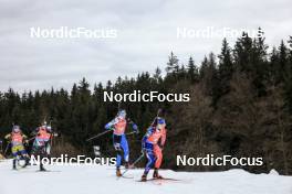 05.03.2023, Nove Mesto, Czech Republic (CZE): Mona Brorsson (SWE), Rebecca Passler (ITA), Tuuli Tomingas (EST), Anais Chevalier-Bouchet (FRA), (l-r) - IBU World Cup Biathlon, single mixed relay, Nove Mesto (CZE). www.nordicfocus.com. © Manzoni/NordicFocus. Every downloaded picture is fee-liable.
