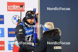 09.03.2023, Oestersund, Sweden, (SWE): Vetle Sjaastad Christiansen (NOR), Dr. Franz Steinle (GER), IBU Executive Board Member and President of DSV, (l-r) - IBU World Cup Biathlon, individual men, Oestersund (SWE). www.nordicfocus.com. © Manzoni/NordicFocus. Every downloaded picture is fee-liable.