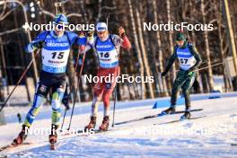 09.03.2023, Oestersund, Sweden, (SWE): Artem Pryma (UKR), Simon Eder (AUT), Tomas Kaukenas (LTU), (l-r) - IBU World Cup Biathlon, individual men, Oestersund (SWE). www.nordicfocus.com. © Manzoni/NordicFocus. Every downloaded picture is fee-liable.