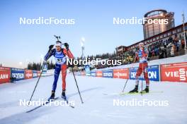09.03.2023, Oestersund, Sweden, (SWE): Eric Perrot (FRA), Dominic Unterweger (AUT), (l-r) - IBU World Cup Biathlon, individual men, Oestersund (SWE). www.nordicfocus.com. © Manzoni/NordicFocus. Every downloaded picture is fee-liable.