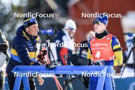 12.03.2023, Oestersund, Sweden, (SWE): Jean-Marc Chabloz (SUI), coach Team Sweden, Martin Ponsiluoma (SWE), (l-r) - IBU World Cup Biathlon, mass men, Oestersund (SWE). www.nordicfocus.com. © Manzoni/NordicFocus. Every downloaded picture is fee-liable.