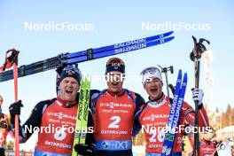 12.03.2023, Oestersund, Sweden, (SWE): Johannes Dale (NOR), Vetle Sjaastad Christiansen (NOR), Eric Perrot (FRA), (l-r) - IBU World Cup Biathlon, mass men, Oestersund (SWE). www.nordicfocus.com. © Manzoni/NordicFocus. Every downloaded picture is fee-liable.