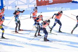 12.03.2023, Oestersund, Sweden, (SWE): Tommaso Giacomel (ITA), Niklas Hartweg (SUI), Roman Rees (GER), Sturla Holm Laegreid (NOR), Johannes Dale (NOR), (l-r) - IBU World Cup Biathlon, mass men, Oestersund (SWE). www.nordicfocus.com. © Manzoni/NordicFocus. Every downloaded picture is fee-liable.