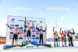 12.03.2023, Oestersund, Sweden, (SWE): Johannes Dale (NOR), Vetle Sjaastad Christiansen (NOR), Eric Perrot (FRA), Michal Krcmar (CZE), Sebastian Stalder (SUI), Aleksander Fjeld Andersen (NOR), (l-r) - IBU World Cup Biathlon, mass men, Oestersund (SWE). www.nordicfocus.com. © Manzoni/NordicFocus. Every downloaded picture is fee-liable.