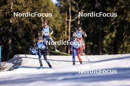 12.03.2023, Oestersund, Sweden, (SWE): Ingrid Landmark Tandrevold (NOR), Anna Weidel (GER), Sophie Chauveau (FRA), Lena Haecki-Gross (SUI), (l-r) - IBU World Cup Biathlon, mass women, Oestersund (SWE). www.nordicfocus.com. © Manzoni/NordicFocus. Every downloaded picture is fee-liable.