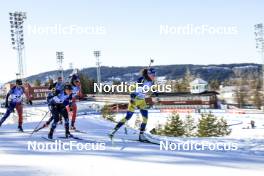12.03.2023, Oestersund, Sweden, (SWE): Sophie Chauveau (FRA), Ingrid Landmark Tandrevold (NOR), Caroline Colombo (FRA), Hanna Oeberg (SWE), (l-r) - IBU World Cup Biathlon, mass women, Oestersund (SWE). www.nordicfocus.com. © Manzoni/NordicFocus. Every downloaded picture is fee-liable.