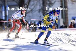 12.03.2023, Oestersund, Sweden, (SWE): Elisa Gasparin (SUI), Elvira Oeberg (SWE), (l-r) - IBU World Cup Biathlon, mass women, Oestersund (SWE). www.nordicfocus.com. © Manzoni/NordicFocus. Every downloaded picture is fee-liable.