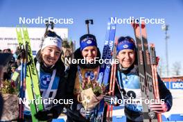 12.03.2023, Oestersund, Sweden, (SWE): Lou Jeanmonnot (FRA), Julia Simon (FRA), Caroline Colombo (FRA), (l-r) - IBU World Cup Biathlon, mass women, Oestersund (SWE). www.nordicfocus.com. © Manzoni/NordicFocus. Every downloaded picture is fee-liable.