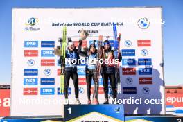 12.03.2023, Oestersund, Sweden, (SWE): Lou Jeanmonnot (FRA), Dorothea Wierer (ITA), Julia Simon (FRA), (l-r) - IBU World Cup Biathlon, mass women, Oestersund (SWE). www.nordicfocus.com. © Manzoni/NordicFocus. Every downloaded picture is fee-liable.
