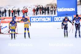 11.03.2023, Oestersund, Sweden, (SWE): Peppe Femling (SWE), Martin Ponsiluoma (SWE), Johannes Dale (NOR), Vetle Sjaastad Christiansen (NOR), (l-r) - IBU World Cup Biathlon, relay men, Oestersund (SWE). www.nordicfocus.com. © Manzoni/NordicFocus. Every downloaded picture is fee-liable.