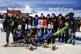 11.03.2023, Oestersund, Sweden, (SWE): Fabien Claude (FRA), Eric Perrot (FRA), Antonin Guigonnat (FRA), Oscar Lombardot (FRA), (l-r) - IBU World Cup Biathlon, relay men, Oestersund (SWE). www.nordicfocus.com. © Manzoni/NordicFocus. Every downloaded picture is fee-liable.