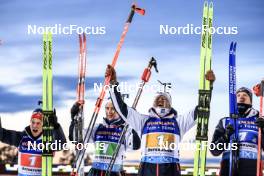 11.03.2023, Oestersund, Sweden, (SWE): Endre Stroemsheim (NOR), Vebjoern Soerum (NOR), Johannes Dale (NOR), Vetle Sjaastad Christiansen (NOR), (l-r) - IBU World Cup Biathlon, relay men, Oestersund (SWE). www.nordicfocus.com. © Manzoni/NordicFocus. Every downloaded picture is fee-liable.