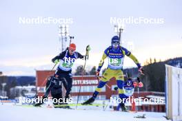 11.03.2023, Oestersund, Sweden, (SWE): Johannes Kuehn (GER), Malte Stefansson (SWE), (l-r) - IBU World Cup Biathlon, relay men, Oestersund (SWE). www.nordicfocus.com. © Manzoni/NordicFocus. Every downloaded picture is fee-liable.