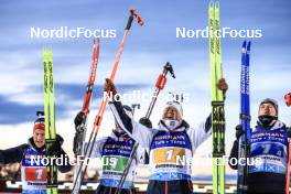 11.03.2023, Oestersund, Sweden, (SWE): Endre Stroemsheim (NOR), Vebjoern Soerum (NOR), Johannes Dale (NOR), Vetle Sjaastad Christiansen (NOR), (l-r) - IBU World Cup Biathlon, relay men, Oestersund (SWE). www.nordicfocus.com. © Manzoni/NordicFocus. Every downloaded picture is fee-liable.