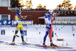 11.03.2023, Oestersund, Sweden, (SWE): Peppe Femling (SWE), Fabien Claude (FRA), (l-r) - IBU World Cup Biathlon, relay men, Oestersund (SWE). www.nordicfocus.com. © Manzoni/NordicFocus. Every downloaded picture is fee-liable.