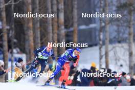 11.03.2023, Oestersund, Sweden, (SWE): Johannes Kuehn (GER), Antonin Guigonnat (FRA), (l-r) - IBU World Cup Biathlon, relay men, Oestersund (SWE). www.nordicfocus.com. © Manzoni/NordicFocus. Every downloaded picture is fee-liable.