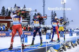11.03.2023, Oestersund, Sweden, (SWE): Serafin Wiestner (SUI), Johannes Dale (NOR), Eric Perrot (FRA), Martin Ponsiluoma (SWE), (l-r) - IBU World Cup Biathlon, relay men, Oestersund (SWE). www.nordicfocus.com. © Manzoni/NordicFocus. Every downloaded picture is fee-liable.