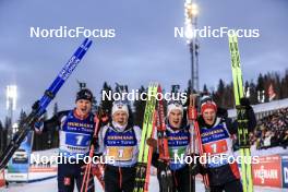 11.03.2023, Oestersund, Sweden, (SWE): Vetle Sjaastad Christiansen (NOR), Johannes Dale (NOR), Vebjoern Soerum (NOR), Endre Stroemsheim (NOR), (l-r) - IBU World Cup Biathlon, relay men, Oestersund (SWE). www.nordicfocus.com. © Manzoni/NordicFocus. Every downloaded picture is fee-liable.
