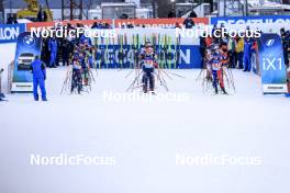 11.03.2023, Oestersund, Sweden, (SWE): Endre Stroemsheim (NOR), Roman Rees (GER), Oscar Lombardot (FRA), (l-r) - IBU World Cup Biathlon, relay men, Oestersund (SWE). www.nordicfocus.com. © Manzoni/NordicFocus. Every downloaded picture is fee-liable.