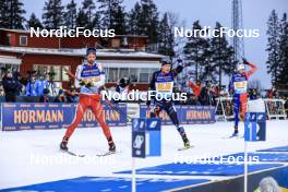 11.03.2023, Oestersund, Sweden, (SWE): Serafin Wiestner (SUI), Johannes Dale (NOR), Eric Perrot (FRA), (l-r) - IBU World Cup Biathlon, relay men, Oestersund (SWE). www.nordicfocus.com. © Manzoni/NordicFocus. Every downloaded picture is fee-liable.
