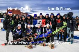 11.03.2023, Oestersund, Sweden, (SWE): Fabien Claude (FRA), Eric Perrot (FRA), Antonin Guigonnat (FRA), Oscar Lombardot (FRA), (l-r) - IBU World Cup Biathlon, relay men, Oestersund (SWE). www.nordicfocus.com. © Manzoni/NordicFocus. Every downloaded picture is fee-liable.