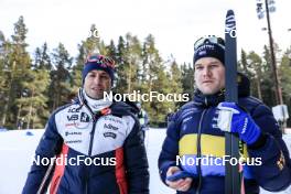 11.03.2023, Oestersund, Sweden, (SWE): Patrick Oberegger (ITA) coach Team Norway, Johannes Lukas (GER), Coach Team Sweden, (l-r) - IBU World Cup Biathlon, relay women, Oestersund (SWE). www.nordicfocus.com. © Manzoni/NordicFocus. Every downloaded picture is fee-liable.