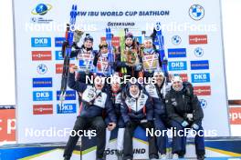 11.03.2023, Oestersund, Sweden, (SWE): Marte Olsbu Roeiseland (NOR), Ingrid Landmark Tandrevold (NOR), Ida Lien (NOR), Juni Arnekleiv (NOR), (l-r) - IBU World Cup Biathlon, relay women, Oestersund (SWE). www.nordicfocus.com. © Manzoni/NordicFocus. Every downloaded picture is fee-liable.