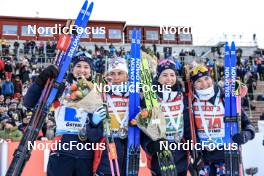 11.03.2023, Oestersund, Sweden, (SWE): Marte Olsbu Roeiseland (NOR), Ingrid Landmark Tandrevold (NOR), Ida Lien (NOR), Juni Arnekleiv (NOR), (l-r) - IBU World Cup Biathlon, relay women, Oestersund (SWE). www.nordicfocus.com. © Manzoni/NordicFocus. Every downloaded picture is fee-liable.