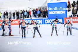 11.03.2023, Oestersund, Sweden, (SWE): Ingrid Landmark Tandrevold (NOR), Caroline Colombo (FRA), Vanessa Voigt (GER), Hanna Kebinger (GER), Dorothea Wierer (ITA), Samuela Comola (ITA), (l-r) - IBU World Cup Biathlon, relay women, Oestersund (SWE). www.nordicfocus.com. © Manzoni/NordicFocus. Every downloaded picture is fee-liable.