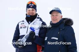 16.03.2023, Oslo, Norway (NOR): Vetle Sjaastad Christiansen (NOR), Olle Dahlin (SWE), IBU President, (l-r) - IBU World Cup Biathlon, cups, Oslo (NOR). www.nordicfocus.com. © Manzoni/NordicFocus. Every downloaded picture is fee-liable.