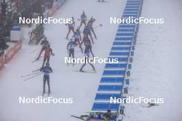 19.03.2023, Oslo, Norway (NOR): Sturla Holm Laegreid (NOR), Vetle Sjaastad Christiansen (NOR), Johannes Dale (NOR), Quentin Fillon Maillet (FRA), Fabien Claude (FRA), Tarjei Boe (NOR), Niklas Hartweg (SUI), Tommaso Giacomel (ITA), Sebastian Stalder (SUI), (l-r) - IBU World Cup Biathlon, mass men, Oslo (NOR). www.nordicfocus.com. © Manzoni/NordicFocus. Every downloaded picture is fee-liable.
