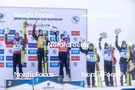 19.03.2023, Oslo, Norway (NOR): Niklas Hartweg (SUI), Johannes Thingnes Boe (NOR), Vetle Sjaastad Christiansen (NOR), Quentin Fillon Maillet (FRA), Sturla Holm Laegreid (NOR), Martin Ponsiluoma (SWE), (l-r) - IBU World Cup Biathlon, mass men, Oslo (NOR). www.nordicfocus.com. © Manzoni/NordicFocus. Every downloaded picture is fee-liable.