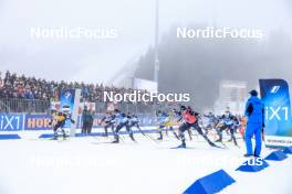 19.03.2023, Oslo, Norway (NOR): Johannes Thingnes Boe (NOR), Benedikt Doll (GER), Sturla Holm Laegreid (NOR), Martin Ponsiluoma (SWE), Roman Rees (GER), Vetle Sjaastad Christiansen (NOR), (l-r) - IBU World Cup Biathlon, mass men, Oslo (NOR). www.nordicfocus.com. © Manzoni/NordicFocus. Every downloaded picture is fee-liable.