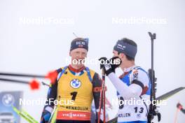 19.03.2023, Oslo, Norway (NOR): Johannes Thingnes Boe (NOR), Niklas Hartweg (SUI), (l-r) - IBU World Cup Biathlon, mass men, Oslo (NOR). www.nordicfocus.com. © Manzoni/NordicFocus. Every downloaded picture is fee-liable.