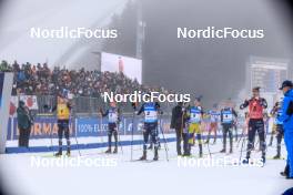 19.03.2023, Oslo, Norway (NOR): Johannes Thingnes Boe (NOR), Benedikt Doll (GER), Sturla Holm Laegreid (NOR), Martin Ponsiluoma (SWE), Niklas Hartweg (SUI), Roman Rees (GER), Vetle Sjaastad Christiansen (NOR), (l-r) - IBU World Cup Biathlon, mass men, Oslo (NOR). www.nordicfocus.com. © Manzoni/NordicFocus. Every downloaded picture is fee-liable.
