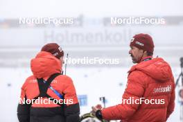 19.03.2023, Oslo, Norway (NOR): Sandra Flunger (AUT) coach Team Switzerland, Remo Krug (GER) coach Team Switzerland, (l-r) - IBU World Cup Biathlon, mass men, Oslo (NOR). www.nordicfocus.com. © Manzoni/NordicFocus. Every downloaded picture is fee-liable.