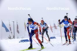 19.03.2023, Oslo, Norway (NOR): Quentin Fillon Maillet (FRA), Benedikt Doll (GER), Fabien Claude (FRA), (l-r) - IBU World Cup Biathlon, mass men, Oslo (NOR). www.nordicfocus.com. © Manzoni/NordicFocus. Every downloaded picture is fee-liable.