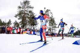 18.03.2023, Oslo, Norway (NOR): Antonin Guigonnat (FRA), Tommaso Giacomel (ITA), (l-r) - IBU World Cup Biathlon, pursuit men, Oslo (NOR). www.nordicfocus.com. © Manzoni/NordicFocus. Every downloaded picture is fee-liable.