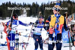 18.03.2023, Oslo, Norway (NOR): Quentin Fillon Maillet (FRA), Sturla Holm Laegreid (NOR), Johannes Thingnes Boe (NOR), (l-r) - IBU World Cup Biathlon, pursuit men, Oslo (NOR). www.nordicfocus.com. © Manzoni/NordicFocus. Every downloaded picture is fee-liable.