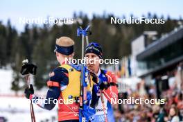 18.03.2023, Oslo, Norway (NOR): Johannes Thingnes Boe (NOR), Quentin Fillon Maillet (FRA), (l-r) - IBU World Cup Biathlon, pursuit men, Oslo (NOR). www.nordicfocus.com. © Manzoni/NordicFocus. Every downloaded picture is fee-liable.