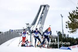 18.03.2023, Oslo, Norway (NOR): Niklas Hartweg (SUI), Lucas Fratzscher (GER), David Zobel (GER), (l-r) - IBU World Cup Biathlon, pursuit men, Oslo (NOR). www.nordicfocus.com. © Manzoni/NordicFocus. Every downloaded picture is fee-liable.