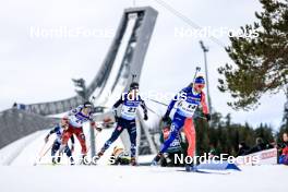 18.03.2023, Oslo, Norway (NOR): David Komatz (AUT), Vebjoern Soerum (NOR), Antonin Guigonnat (FRA), (l-r) - IBU World Cup Biathlon, pursuit men, Oslo (NOR). www.nordicfocus.com. © Manzoni/NordicFocus. Every downloaded picture is fee-liable.