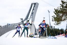 18.03.2023, Oslo, Norway (NOR): Einar Hedegart (NOR), Vytautas Strolia (LTU), Philipp Horn (GER), (l-r) - IBU World Cup Biathlon, pursuit men, Oslo (NOR). www.nordicfocus.com. © Manzoni/NordicFocus. Every downloaded picture is fee-liable.