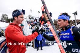 18.03.2023, Oslo, Norway (NOR): Niklas Hartweg (SUI), Tommaso Giacomel (ITA), (l-r) - IBU World Cup Biathlon, pursuit men, Oslo (NOR). www.nordicfocus.com. © Manzoni/NordicFocus. Every downloaded picture is fee-liable.