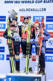 16.03.2023, Oslo, Norway (NOR): Martin Ponsiluoma (SWE), Johannes Thingnes Boe (NOR), Benedikt Doll (GER), (l-r) - IBU World Cup Biathlon, sprint men, Oslo (NOR). www.nordicfocus.com. © Manzoni/NordicFocus. Every downloaded picture is fee-liable.
